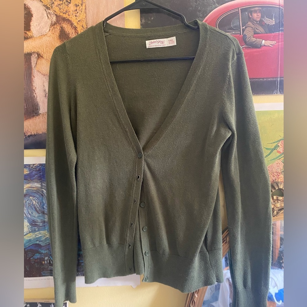 green cardigan